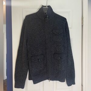 BANANA REPUBLIC men's lambswool dark heathered grey zip front sweater - Large